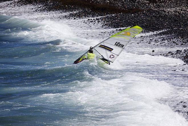 Ben Van Der Steen takes on the shorebreak - 2009 Gran Canaria PWA Grand Slam - Day 4 <br />
 ©  John Carter / PWA http://www.pwaworldtour.com